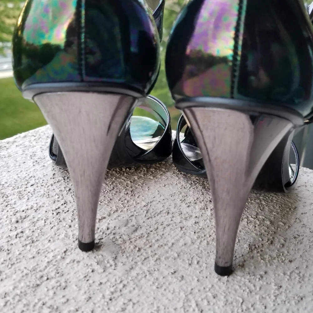 Iridescent oil slick petrol high heel sandals, sz7 - Picture 4 of 11